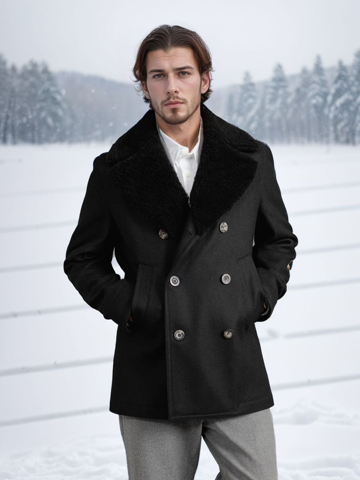 Men's Clothing Woolen Coat Double Breasted Sheepskin Collar Men's Jacket Slim Fit Woolen Coat_viptrois.com