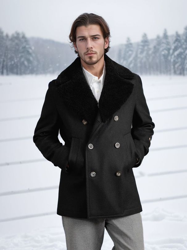 Men's Clothing Woolen Coat Double Breasted Sheepskin Collar Men's Jacket Slim Fit Woolen Coat_viptrois.com
