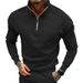 Men's Casual Plus Velvet Solid Color Long-Sleeved Half-Zipper Polo Stand-Up Collar Top_viptrois.com