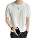 Men's Summer Knitted T-Shirt Striped round Neck Short Sleeve Solid Color Ice Silk Old Fashioned Style Cross Border Factory Wholesale_viptrois.com