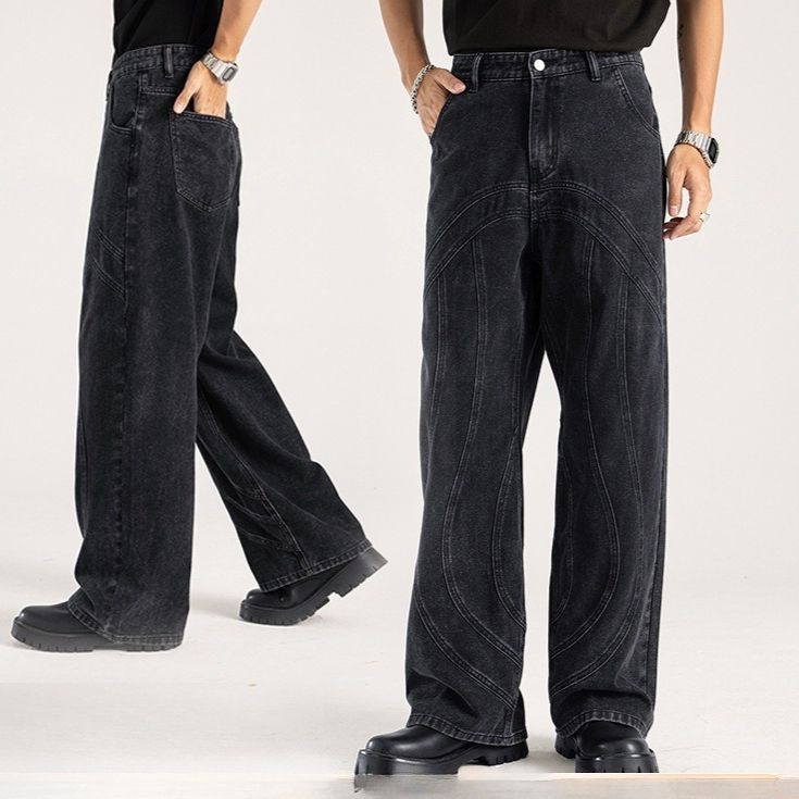 Men's Clothing Jeans Straight Wide Leg Jeans Washed High Quality Long Casual Jeans_viptrois.com