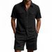 New Summer European And American Casual Corduroy Double Pocket Shirt, Short Sleeves And Shorts Two-piece Set For Men_viptrois.com
