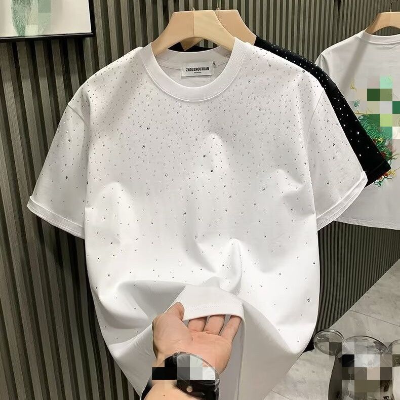 2026 Summer Fashion Men's Short-Sleeved T-Shirt With Star Embroidery And Glittered Beads On The Sleeve And Half-Sleeve T-Shirt_viptrois.com