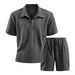 Men's Summer Casual Two-Piece Set Zipper Short Sleeve Shirt & Shorts Versatile Trendy Streetwear Black White Khaki Gray Blue_viptrois.com
