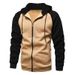 Autumn Winter New Color-Block Zipper Cardigan Fleece Sweatshirt Plus Size Casual Hooded Jacket Men's Clothing_viptrois.com