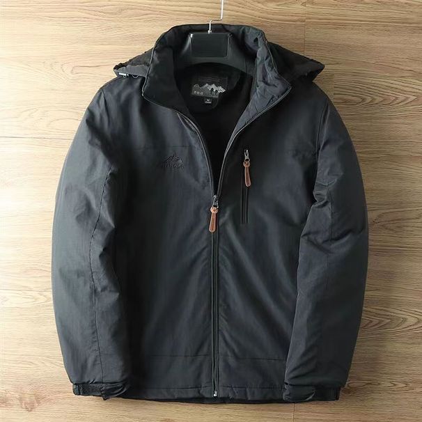 Men's Detachable Hooded Windbreaker Jacket - Waterproof, Windproof, Fleece-Lined Outdoor Coat For Winter, Casual Loose Fit_viptrois.com