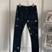 High Street Light Luxury Blue Diamond Splash Ink Hole Jeans Men's Korean Style Trendy Slim Fit Elastic Small Feet Trendy Brand Trousers_viptrois.com
