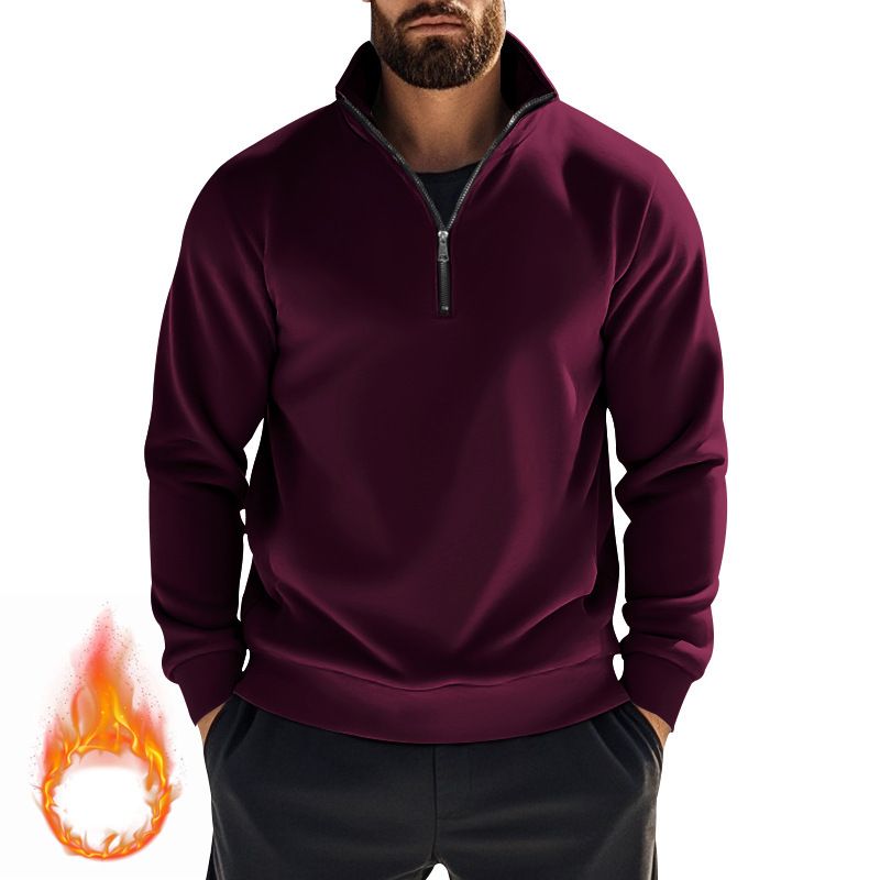 Men's Fleece-Lined Zip-Up Hoodie – Winter Warm Stand Collar Pullover (Light Gray/Burgundy/White/Black/Charcoal/Camel/Red/Beige, S-XXXL)_viptrois.com