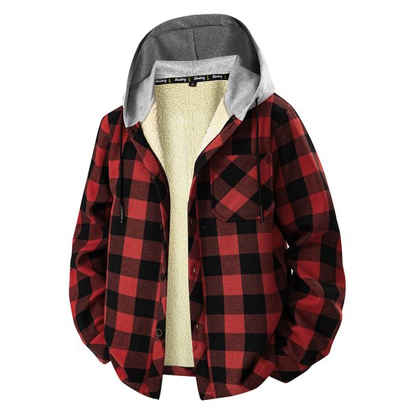 Men's Clothing Autumn And Winter New Lambskin Cardigan Hooded Sweatshirt Plus Velvet Thick Warm Plaid Jacket Tops Men_viptrois.com