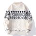 Men's Retro Jacquard Collar Cardigan – Long-Sleeve Knit Sweater For Teens & Adults ( Warm Layering Piece, Unisex Fashion Statement)_viptrois.com
