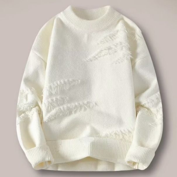Men's Vintage Cable Knit Sweater - Fleece-Lined Crewneck Pullover For Winter & Fall (Black, Grey, Beige) - Oversized Relaxed Fit_viptrois.com