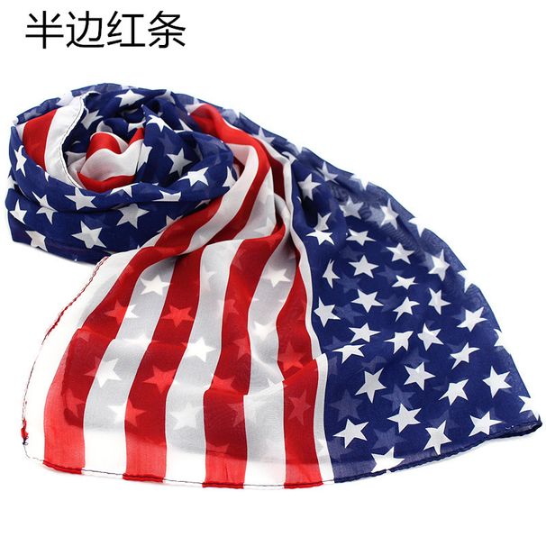 American Flag Pattern Stars And Stripes Extended Chiffon Shawl For Women Sailor Dance Silk Scarf_viptrois.com