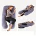 U-Shaped Maternity Pillow With Removable Cover - Full-Body Support For Side Sleeping, Dark Blue Polyester Fiber, Ergonomic Design For Pregnant Women_viptrois.com