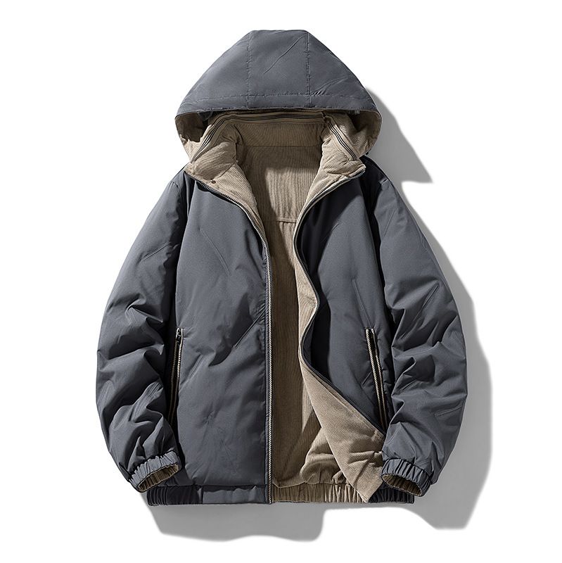 Men's Clothing Winter Reversible Down Jacket With Hood, Lightweight Warmth, Waterproof & Windproof, For Teens & Adults (Black, Khaki, Dark Grey)_viptrois.com