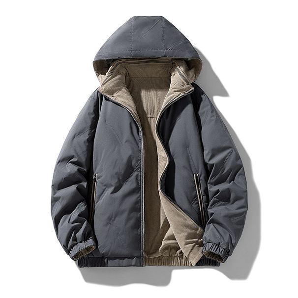 Men's Clothing Winter Reversible Down Jacket With Hood, Lightweight Warmth, Waterproof & Windproof, For Teens & Adults (Black, Khaki, Dark Grey)_viptrois.com