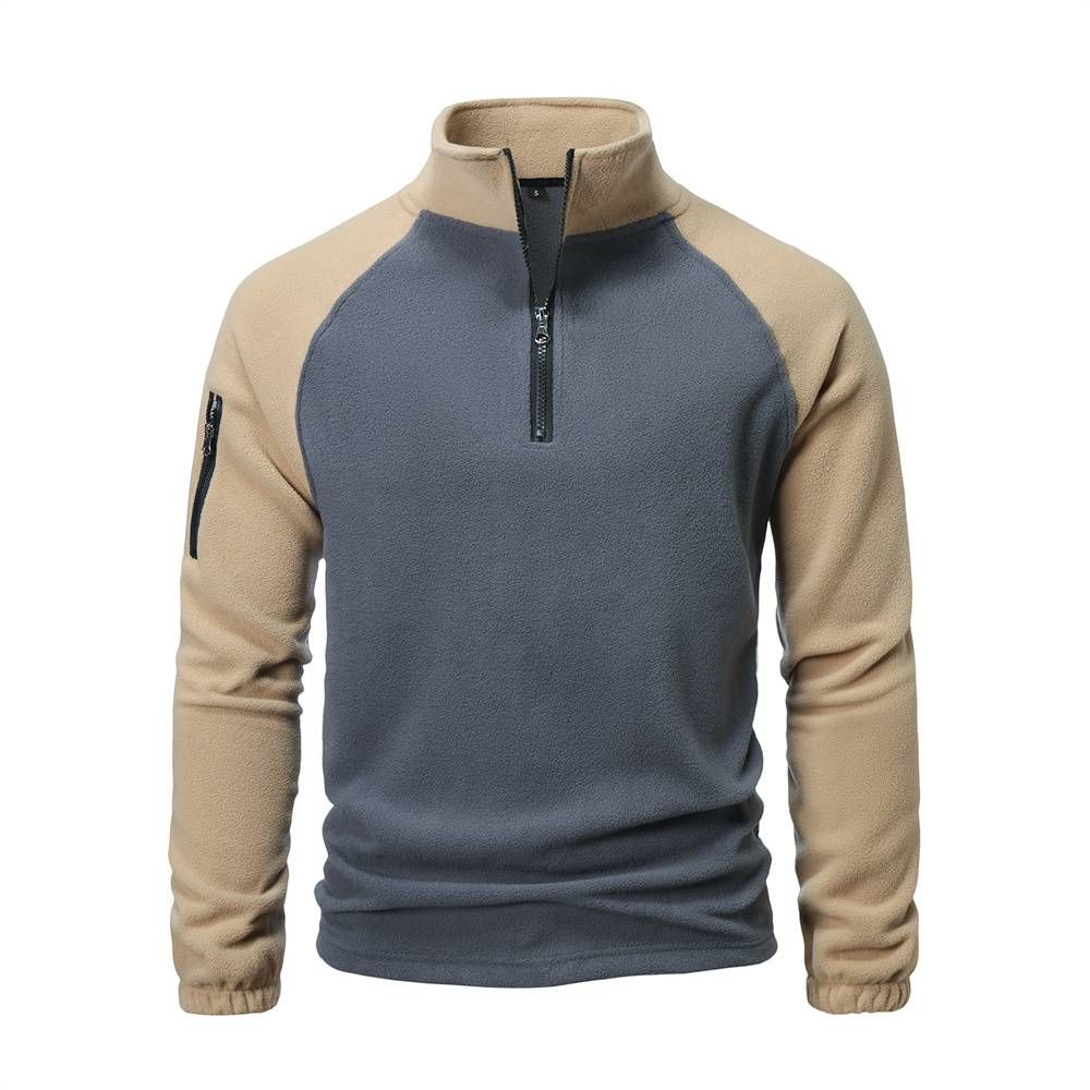 Autumn 2025 European-USA Fashion Outerwear Men's Stand Collar Half Zipper Splicing Long Sleeve Casual Fleece Sweatshirts_viptrois.com