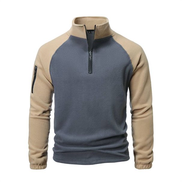 Autumn 2025 European-USA Fashion Outerwear Men's Stand Collar Half Zipper Splicing Long Sleeve Casual Fleece Sweatshirts_viptrois.com