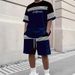 Men's 3D Digital Print T-Shirt & Shorts Set With Summer Gradient Letter Pattern, Trendy Two-Piece Outfit_viptrois.com