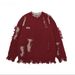 Small Niche Fringed Design Sweater With Wide And Loose Hem, Perforated Knit Sweater_viptrois.com