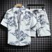 Men's Hawaiian Shirt And Swim Trunks Set, Beach Vacation Short Sleeve Shirt With Matching Board Shorts, Tropical Floral Print_viptrois.com