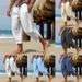 Men's Clothing Men's Linen Trousers Summer Beach Pants Drawstring Elastic Waist Zipper Trouser Legs Solid Color Comfortable Breathable Casual Pants_viptrois.com