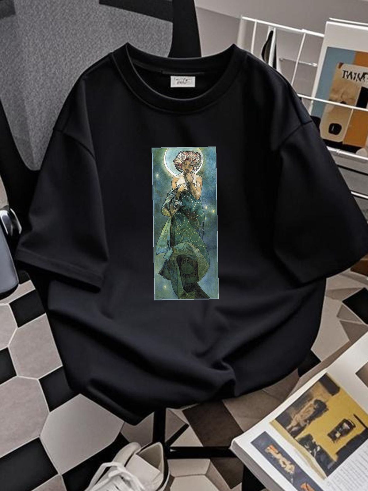 Alphonse Mucha Clair De Lune T Shirt Stylish Breathable Casual Top For Everyday Wear Designer Clothes Comfortable Fashion Soft Graphic Streetwear_viptrois.com