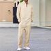 Men's Clothing Spring And Autumn Solid Color Waffle Lapel Zipper Long Sleeved Trousers Casual Suit_viptrois.com