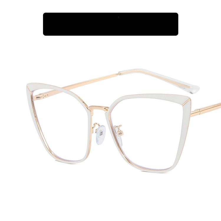 Women's Eyeglasses Metal Cat Eye Glasses Frame New Flat Glasses Plain Anti Blue Light Can Be Matched With Myopia Glasses Frame_viptrois.com
