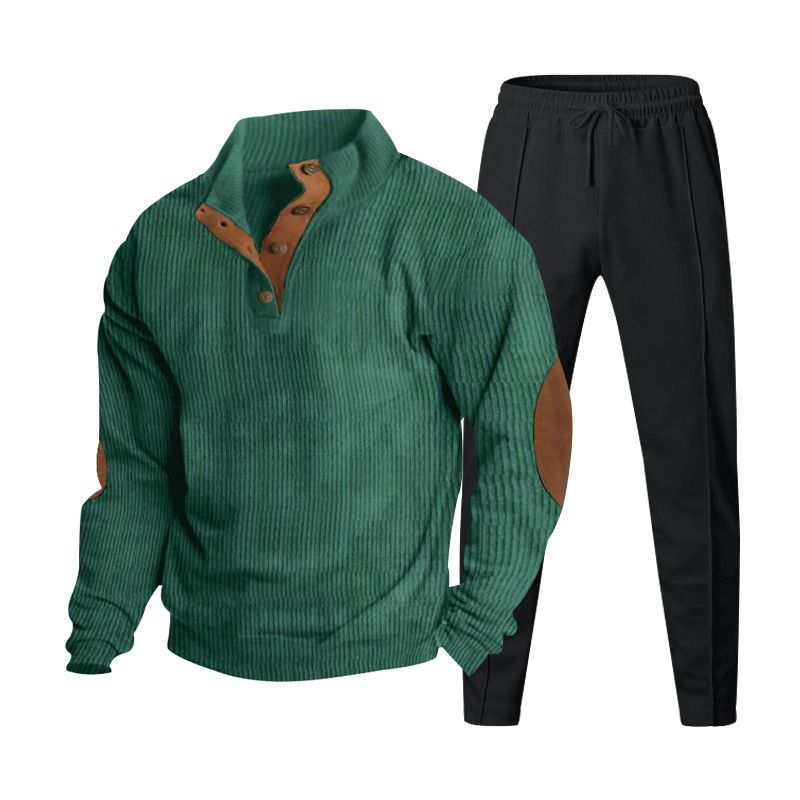 Men's Clothing Autumn Casual Stand-Up Collar Corduroy Sweatshirt & Pants Set - Soft Cotton Blend, Stylish & Comfortable, Multiple Colors Available_viptrois.com