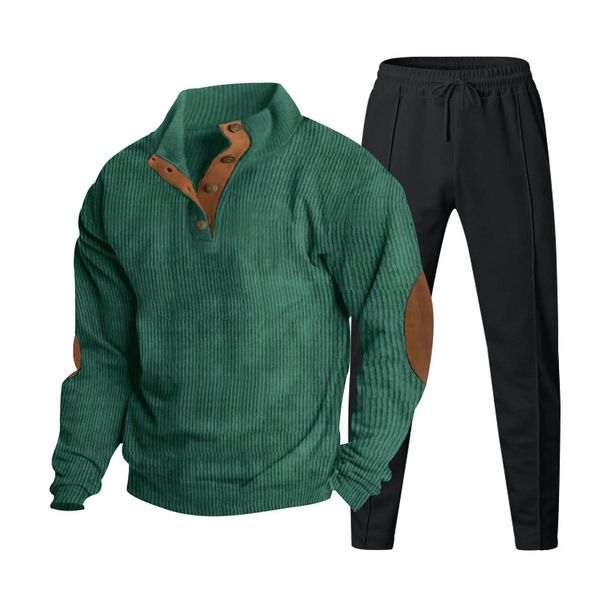 Men's Clothing Autumn Casual Stand-Up Collar Corduroy Sweatshirt & Pants Set - Soft Cotton Blend, Stylish & Comfortable, Multiple Colors Available_viptrois.com