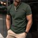 Men's Summer Fashion Short Sleeved T-shirt Men's Business Casual Henley Shirt Breathable Solid Color Stand Up Collar Top_viptrois.com