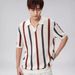 American Contrasting Stripes Hollowed-out Knitted Polo Shirt Short-sleeved Men's Summer High-end Loose Casual Stacked Collar T-shirt_viptrois.com