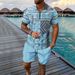 Men's Digital Print Short Sleeve Suit - Sporty Lapel Zipper Shirt & Matching Shorts Set | Summer Casual Outfit_viptrois.com