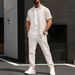 Men's Clothing Men's Summer New Solid Color Jacquard Cardigan Short Sleeved Jacket Trousers Casual Suit_viptrois.com