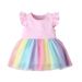 Mother Kids Summer Flying Sleeve Girls Mesh Rainbow Dress_viptrois.com