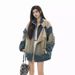 Men's Clothing retro denim stitching embroidery stand collar jacket cotton coat men and women autumn and winter new couple quilted jacket_viptrois.com