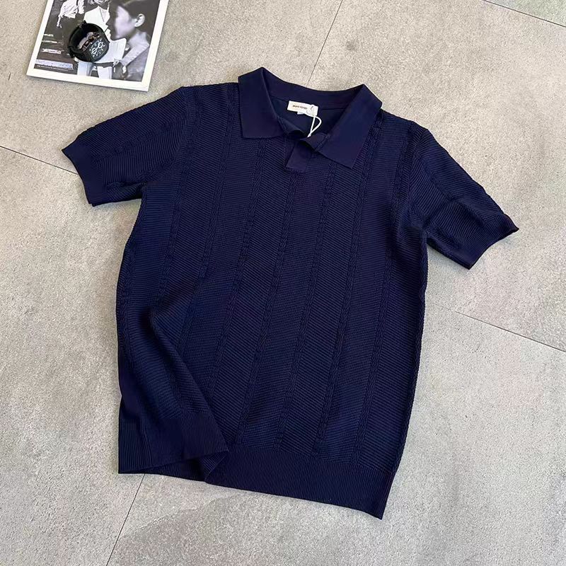 Men's Clothing Summer New Short Sleeved Sweater Men's High End Business Style Polo Shirt V Neck Slim_viptrois.com