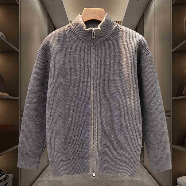 Knitted Cardigan Men's Spring And Autumn New Style Simple Solid Color Versatile Long Sleeved Top Slim Fit Stand Up_viptrois.com