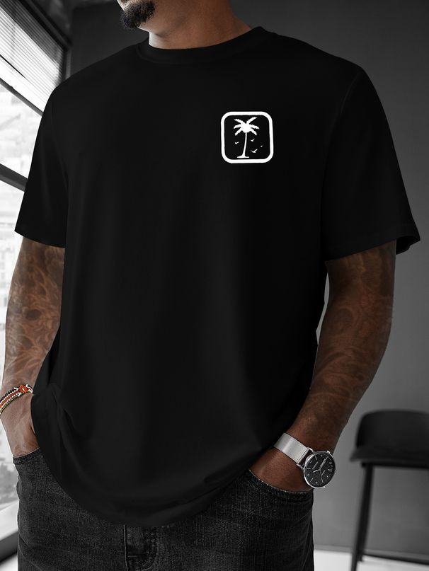 Maglietta Uomo 180g Cotone Girocollo Piccola Stampa Sul Petto, Semplice Traspirante Comoda Per Outfit Estivi Casual_viptrois.com