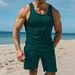 Men's Clothing Waffle Texture Short Sleeve Vest Shorts Set Breathable Running, Casual Wear (Black, Wine Red, Dark Green, Khaki, Gray, White)_viptrois.com
