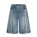 Men's Clothing Washed Retro Blue Color Print Design Men's Loose Straight Five Point Denim Shorts_viptrois.com