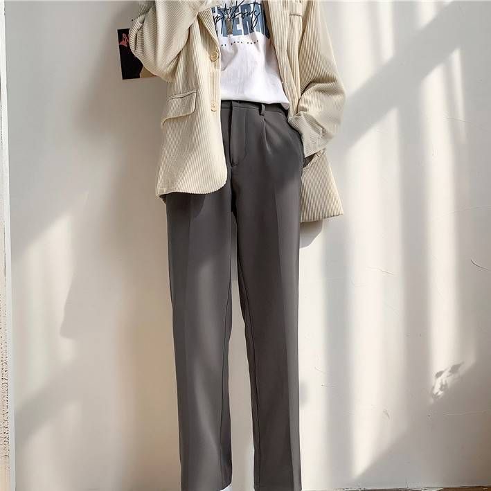 Men's Clothing Summer Ins Simple Drop Feeling Small Suit Trousers Trend Loose Student Straight Wide Leg Casual Suit Trousers_viptrois.com