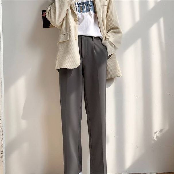 Men's Clothing Summer Ins Simple Drop Feeling Small Suit Trousers Trend Loose Student Straight Wide Leg Casual Suit Trousers_viptrois.com