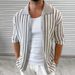 Men's Clothing Knitted Cardigan Summer New Striped Color Matching Lapel Short Sleeved Jacket_viptrois.com