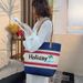 Women's Bags New Autumn And Winter Letter Embroidery Holiday Paper Straw Beach Bag Striped Contrast Woven Shoulder Bag Shopping Bag_viptrois.com
