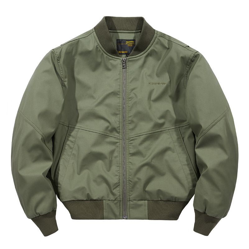 Men's Military Flight Jacket Bomber Coat - Lightweight Cotton Baseball Jacket With Hood, Ribbed Hem & Multiple Pockets_viptrois.com