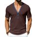 Men's Summer V-Neck Henley Short Sleeve T-Shirt Stretch Comfort Fit Casual Contrast Trim Tee Stylish V-Neck Henley Design_viptrois.com