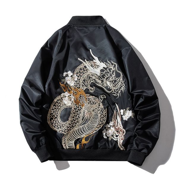 men's autumn and winter dragon pattern loose bomber jacket trendy street thickened thin embroidered cotton jacket_viptrois.com