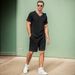 Summer Set Short Sleeve Shorts Two-Piece Color-Block Sports Casual Men's Wear_viptrois.com