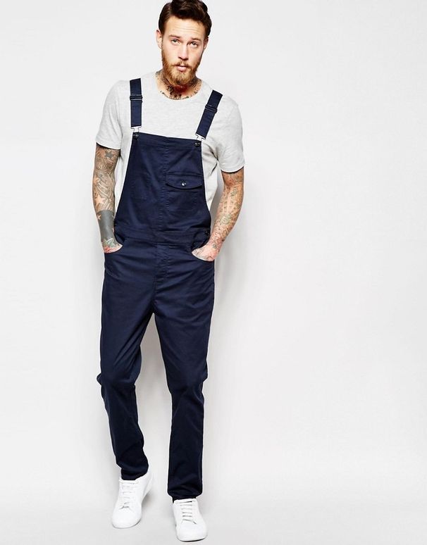 Men's Clothing New Denim White Bib Pants Slim Fit Slim Men's Long Pants Station New Bib Pants Men's_viptrois.com